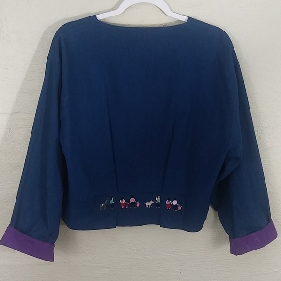 Artesania Sorata Spanish Influence Blue Button Up Long Sleeve Box Style Jacket - Picture 10 of 11